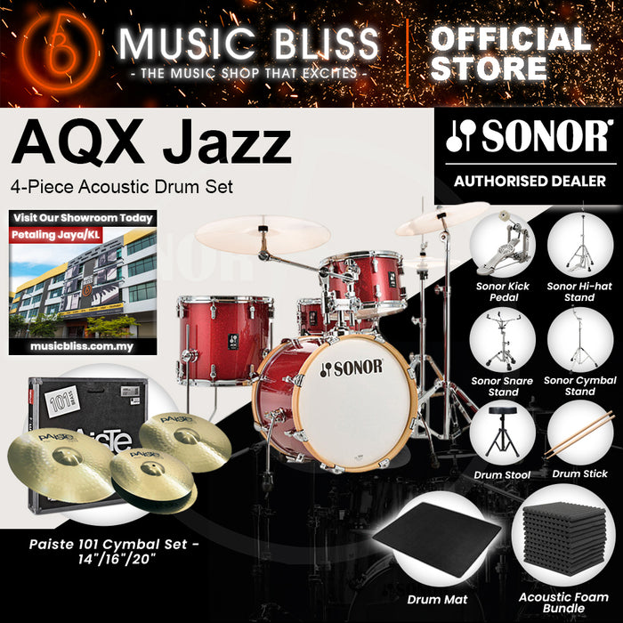 Sonor AQX Jazz 4-Piece Acoustic Drum Set - 18 Inch Bass Drum - Red Moon Sparkle