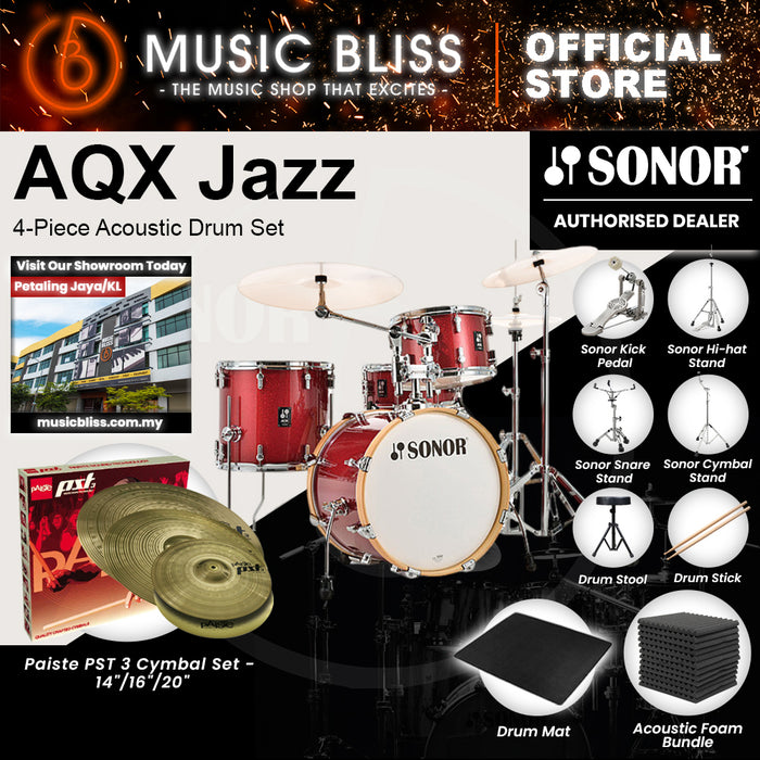 Sonor AQX Jazz 4-Piece Acoustic Drum Set - 18 Inch Bass Drum - Red Moon Sparkle