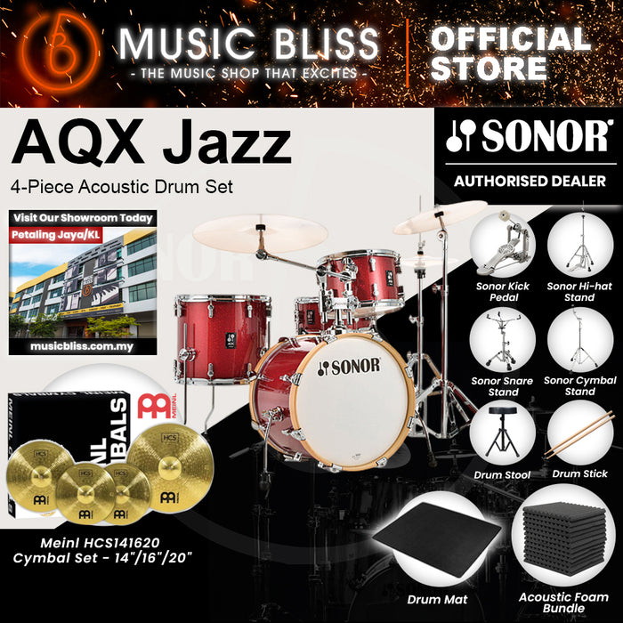 Sonor AQX Jazz 4-Piece Acoustic Drum Set - 18 Inch Bass Drum - Red Moon Sparkle