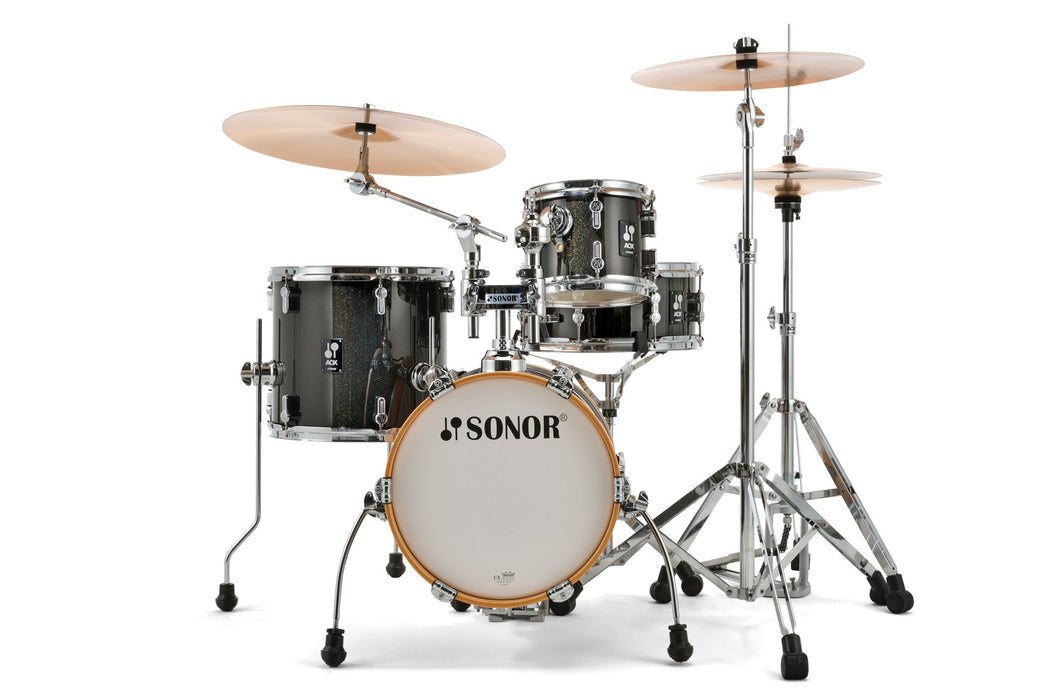 Sonor AQX Micro 4-Piece Acoustic Drum Set - 14 Inch Bass Drum  - Black Midnight Sparkle