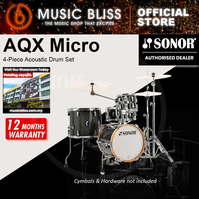 Sonor AQX Micro 4-Piece Acoustic Drum Set - 14 Inch Bass Drum  - Black Midnight Sparkle