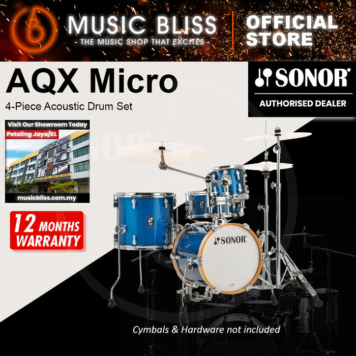 Sonor AQX Micro 4-Piece Acoustic Drum Set - 14 Inch Bass Drum - Blue Ocean Sparkle