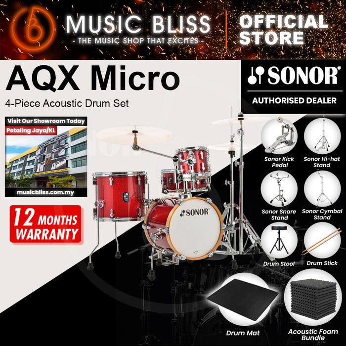 Sonor AQX Micro 4-Piece Acoustic Drum Set - 14 Inch Bass Drum - Red Moon Sparkle