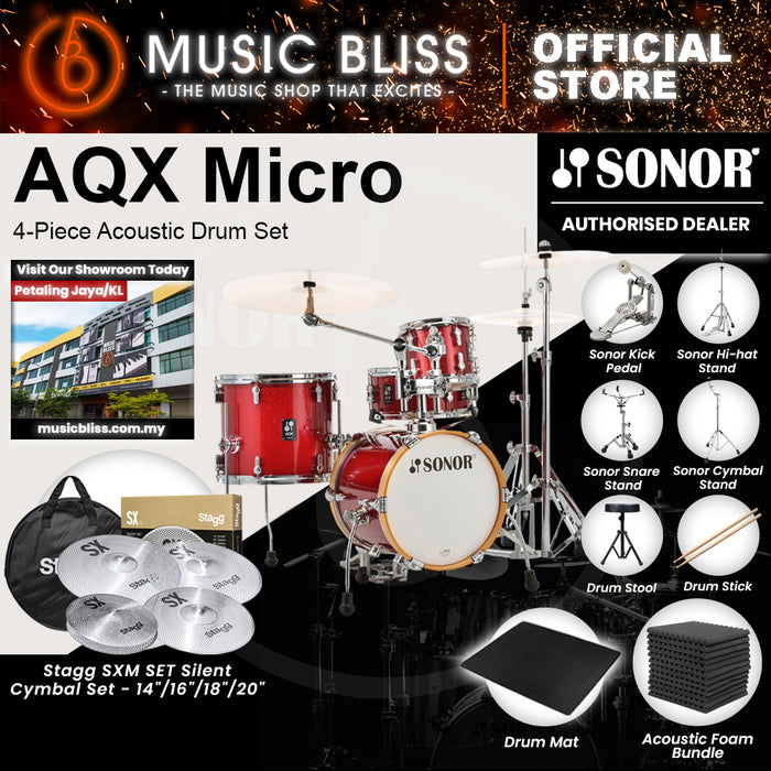 Sonor AQX Micro 4-Piece Acoustic Drum Set - 14 Inch Bass Drum - Red Moon Sparkle