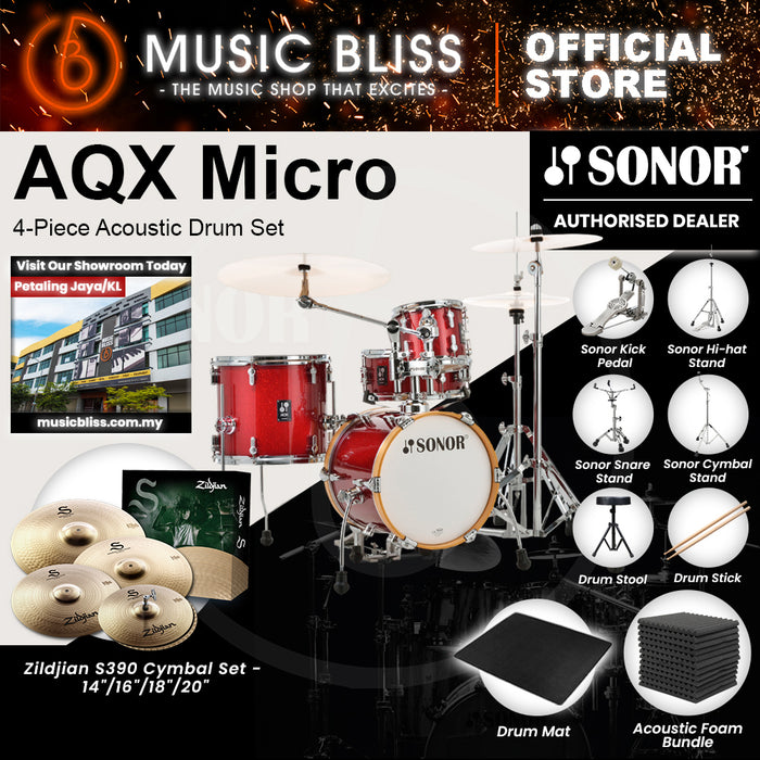 Sonor AQX Micro 4-Piece Acoustic Drum Set - 14 Inch Bass Drum - Red Moon Sparkle
