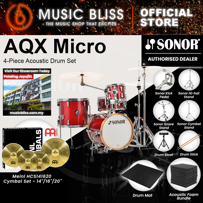 Sonor AQX Micro 4-Piece Acoustic Drum Set - 14 Inch Bass Drum - Red Moon Sparkle