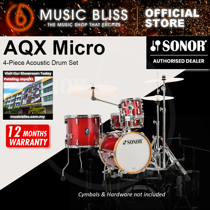 Sonor AQX Micro 4-Piece Acoustic Drum Set - 14 Inch Bass Drum - Red Moon Sparkle