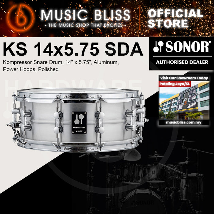Sonor Kompressor Snare Drum, 14" x 5.75", Aluminum, Power Hoops, Polished