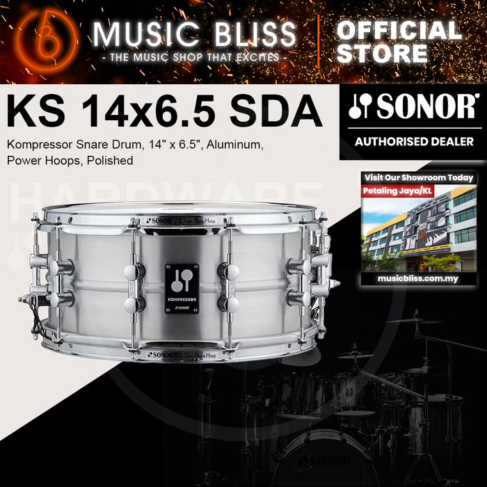 Sonor Kompressor Snare Drum, 14" x 6.5", Aluminum, Power Hoops, Polished