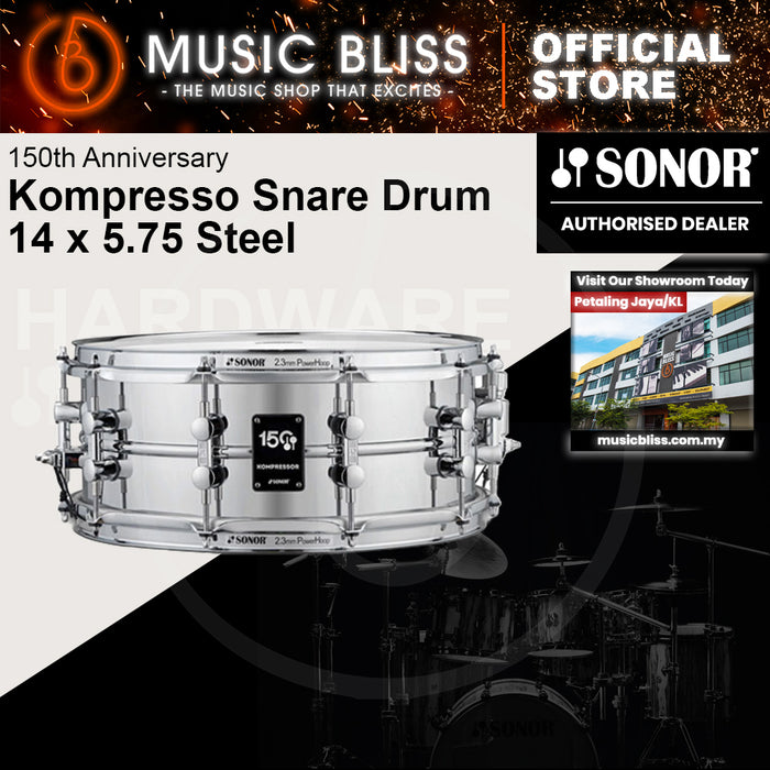 Sonor Kompressor Snare Drum 14" x 5.75", Steel, Chrome w/ 150th Ann. Badge