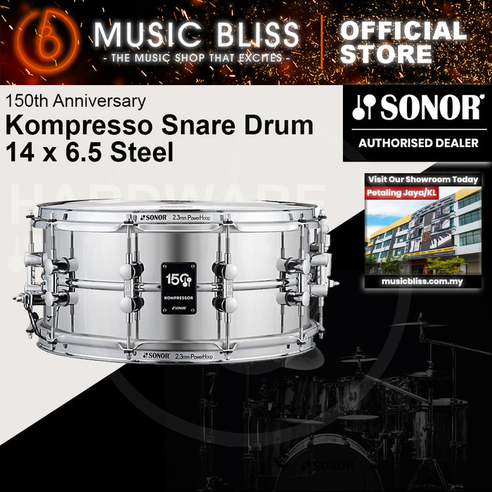 Sonor Kompressor Snare Drum 14" x 6.5", Steel, Chrome w/ 150th Ann. Badge