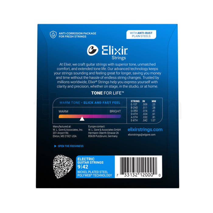 Elixir Strings Polyweb Electric Guitar Strings .009-.042 Super Light