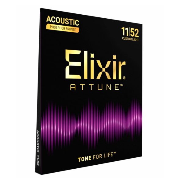 Elixir 21027 Attune Phosphor Bronze Acoustic Guitar Strings, Custom Light, 11-52 Gauge