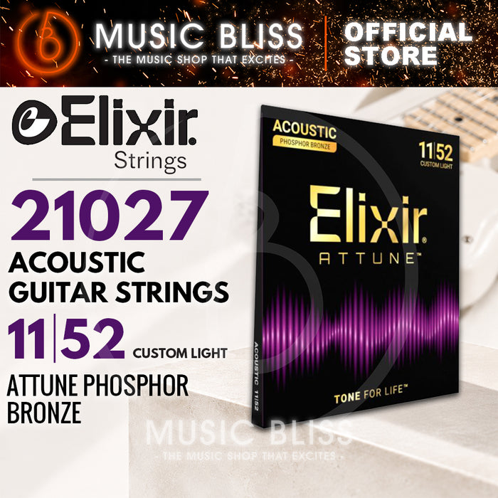 Elixir 21027 Attune Phosphor Bronze Acoustic Guitar Strings, Custom Light, 11-52 Gauge