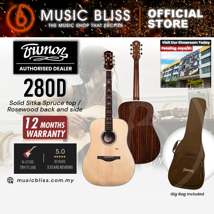 Trumon 280 D Solid Sitka Spruce top /Rosewood back and side Acoustic Guitar with Pickup - Natural