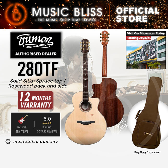 Trumon 280 TF Solid Sitka Spruce top /Rosewood back and side Acoustic Guitar with Pickup - Natural