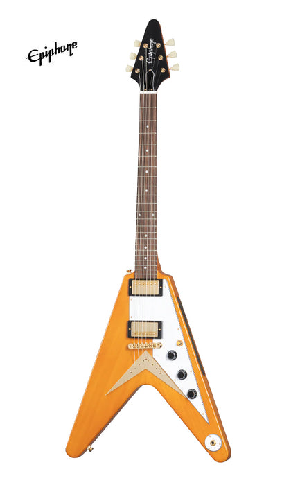 Epiphone Korina Flying V Electric Guitar, Case Included - Aged Natural - Music Bliss Malaysia