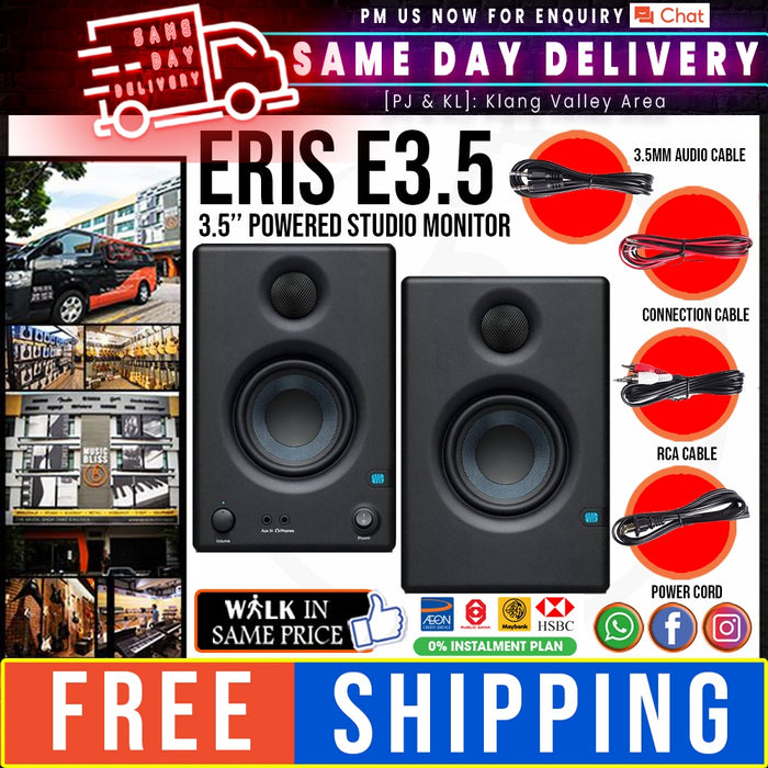 PreSonus Eris E3.5 3.5 inch Powered Studio Monitor - Pair - Music Bliss Malaysia