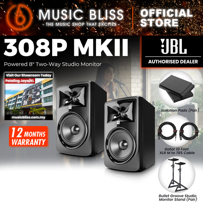 JBL 308P MKII Powered 8" 2-Way Studio Monitor - Pair