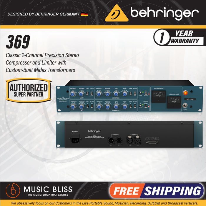 Behringer Rack Compressor Behringer 369 2-channel Rackmounted Stereo Compressor | Music Bliss ...