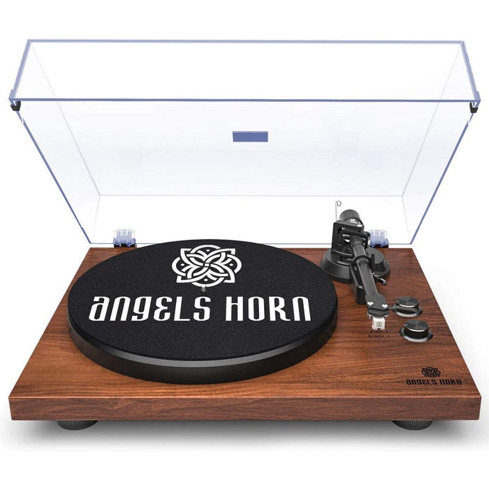 Angels Horn H002BT-OR Bluetooth Turntable Vinyl Record Player (Walnut) AT3600L Catridge, Best Value Buy Beginner Turntable Vinyl Record Player