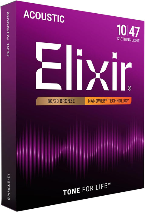 Elixir Strings 11152 Nanoweb 80/20 Acoustic Guitar Strings - .010-.047 Light 12-String