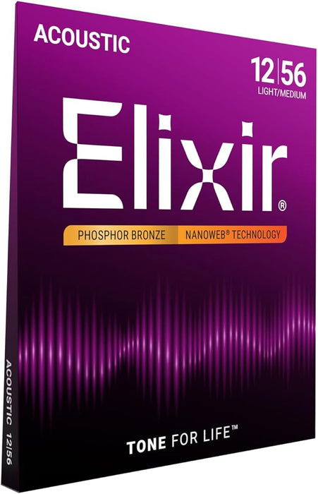 Elixir Strings Nanoweb Phosphor Bronze Acoustic Guitar Strings .012-.056 Medium Light