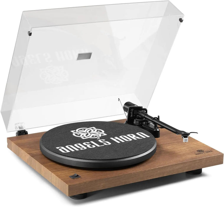 Angels Horn H002BT-OR Bluetooth Turntable Vinyl Record Player (Walnut) AT3600L Catridge, Best Value Buy Beginner Turntable Vinyl Record Player