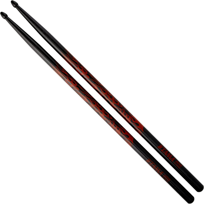 Tama 7A-F-BR Rhythmic Fire Series 7A Japanese Oak Drumsticks, Black Red Pattern - Music Bliss Malaysia