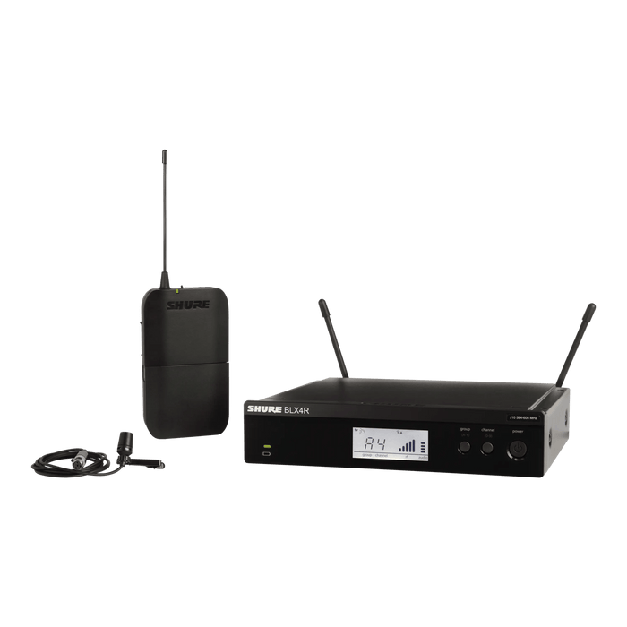 Shure BLX14R/CVL Wireless Rack-mount Presenter System, BLX4R Wireless Receiver, BLX1 Bodypack Transmitter & CVL Lavalier Microphone