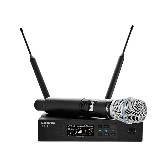 Shure QLXD24/BETA87A Handheld Wireless Microphone System, QLXD4 Wireless Receiver & QLXD2/BETA87A Handheld Transmitter
