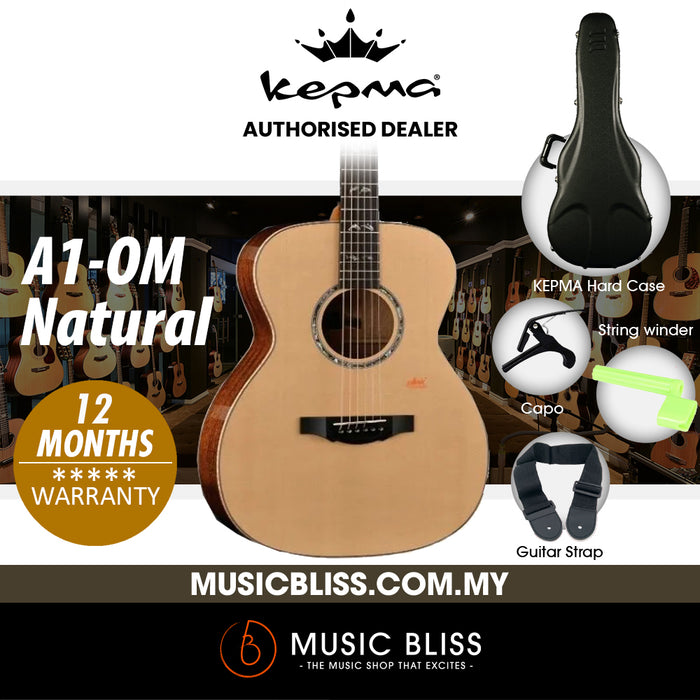 KEPMA A1-OM Full Solid Sitka Spruce Top Orchestra Model Acoustic Guitar - Natural - Music Bliss Malaysia
