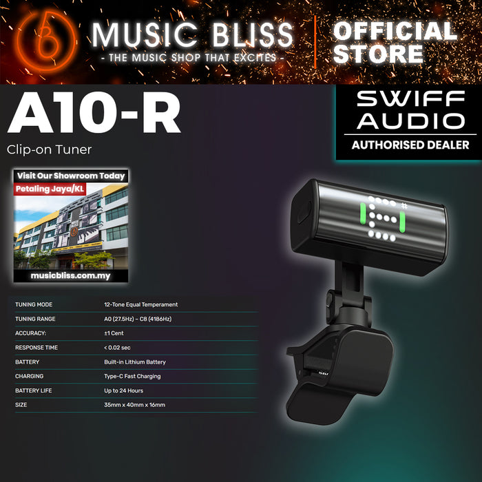 Swiff Audio A10R Rotatable Clip-on LED Mini Bass Guitar Tuner for Chromatic Violin Ukulele with Type-c fast charging