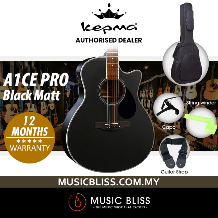KEPMA A1CEPRO Grand Auditorium Acoustic Guitar with K-1 Pickup - Black