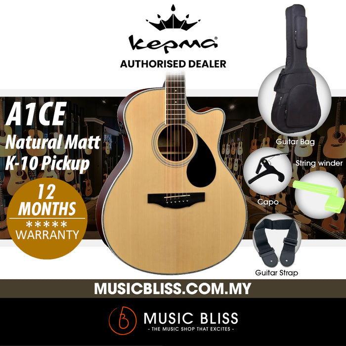 KEPMA A1CE Grand Auditorium Acoustic Guitar with K-10 Pickup - Natural Matt - Music Bliss Malaysia