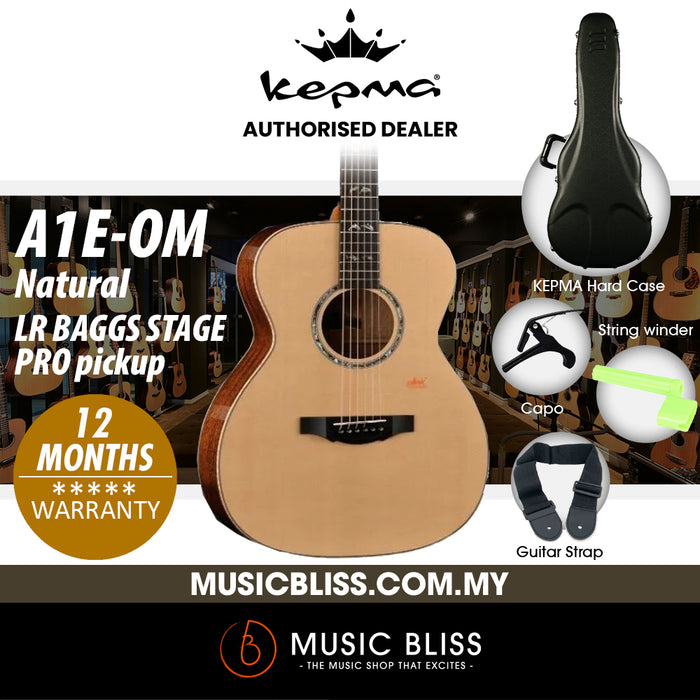 KEPMA A1E-OM Full Solid Sitka Spruce Top Orchestra Model Acoustic Guitar with Pickup - Natural - Music Bliss Malaysia
