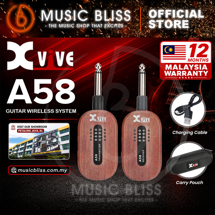 Xvive A58 5.8GHz Guitar Wireless System With 100 Feet Wireless Range [Hard Travel Case Included] - Mahogany