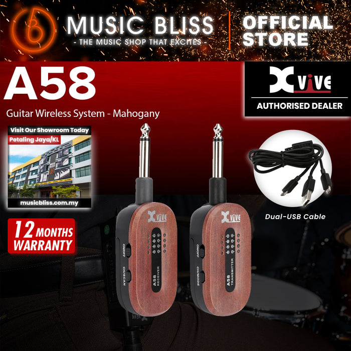 Xvive A58 5.8GHz Guitar Wireless System With 100 Feet Wireless Range [Hard Travel Case Included] - Mahogany