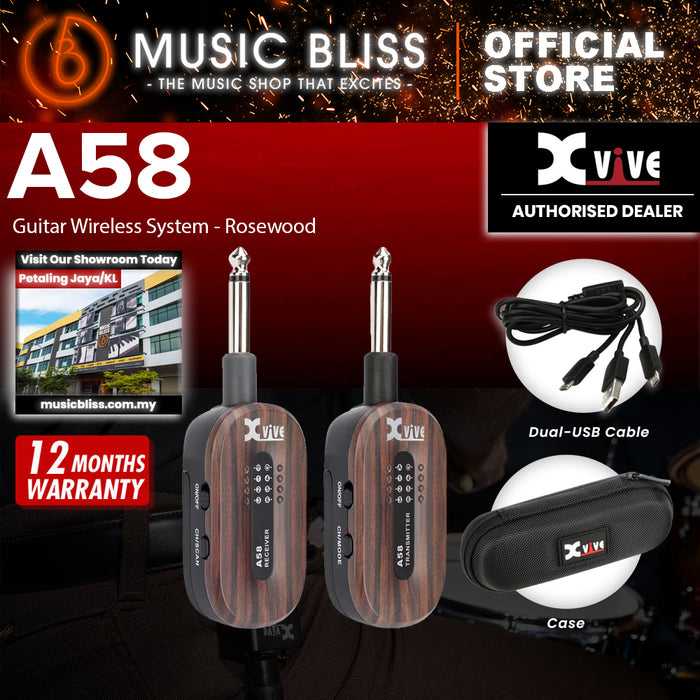Xvive A58 5.8GHz Guitar Wireless System With 100 Feet Wireless Range [Hard Travel Case Included] - Rosewood