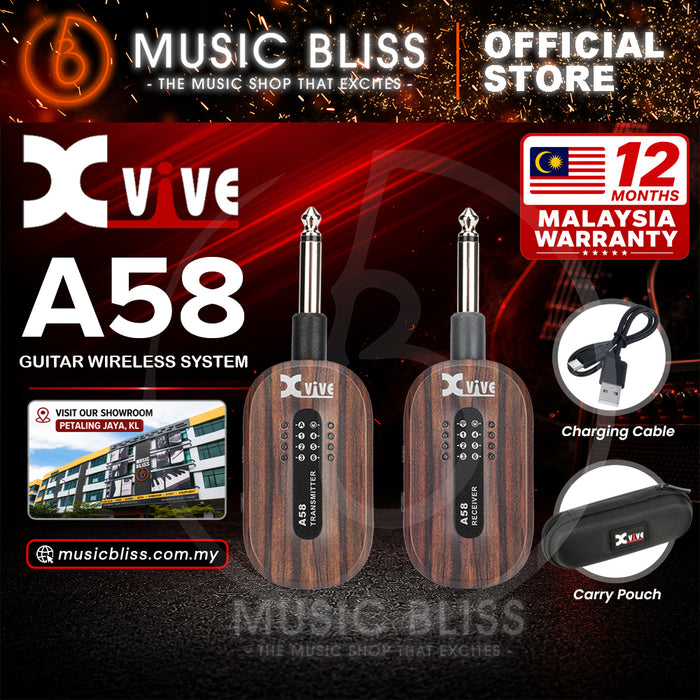 Xvive A58 5.8GHz Guitar Wireless System With 100 Feet Wireless Range [Hard Travel Case Included] - Rosewood