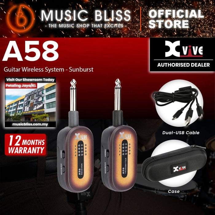 Xvive A58 5.8GHz Guitar Wireless System With 100 Feet Wireless Range [Hard Travel Case Included] - Sunburst