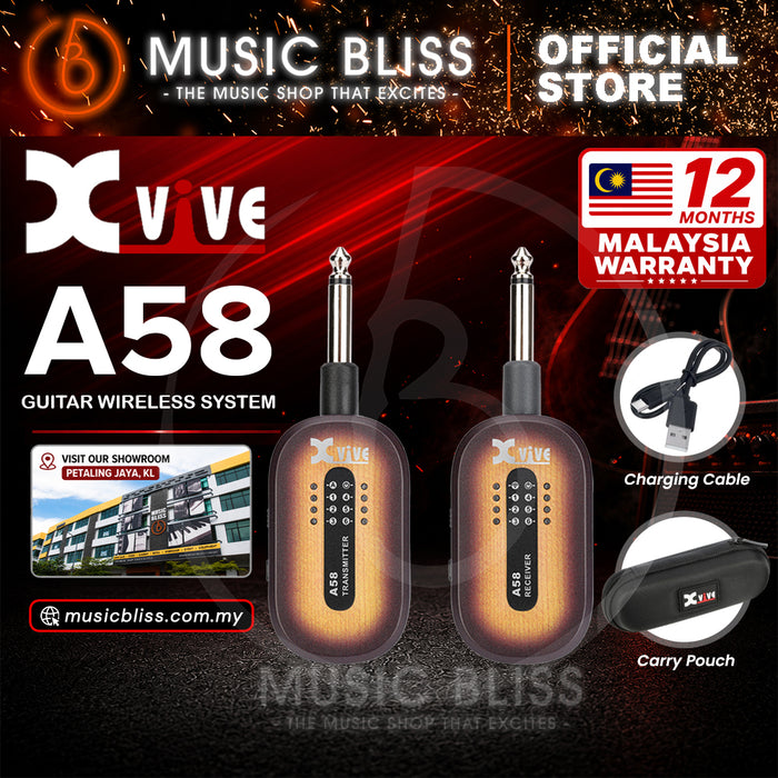 Xvive A58 5.8GHz Guitar Wireless System With 100 Feet Wireless Range [Hard Travel Case Included] - Sunburst