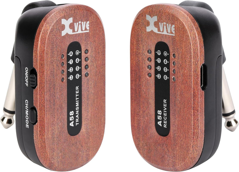 Xvive A58 5.8GHz Guitar Wireless System With 100 Feet Wireless Range [Hard Travel Case Included] - Mahogany
