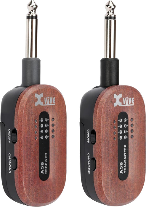 Xvive A58 5.8GHz Guitar Wireless System With 100 Feet Wireless Range [Hard Travel Case Included] - Mahogany