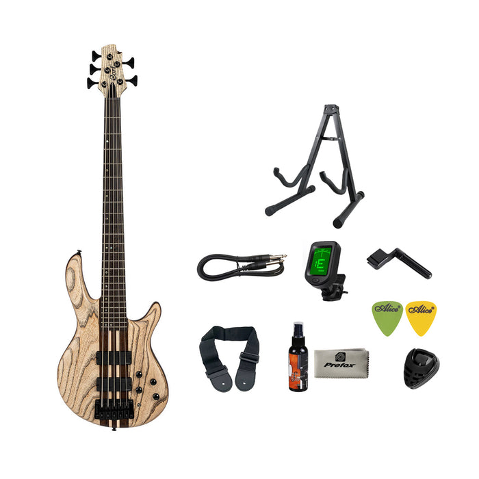 Cort A-5 Ultra Ash Electric Bass with Bag - Etched Natural Black
