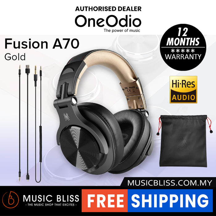 OneOdio A70 Fusion Bluetooth Over Ear Headphones Gold Music Bliss Malaysia