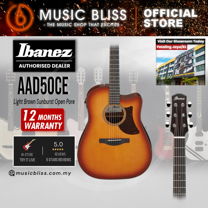 Ibanez AAD50CE Advanced Acoustic-electric Guitar - Light Brown Sunburst Open Pore