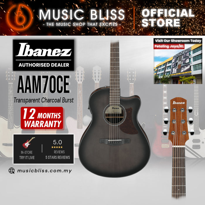 Ibanez AAM70CE Advanced Acoustic Auditorium Acoustic-electric Guitar - Transparent Charcoal Burst