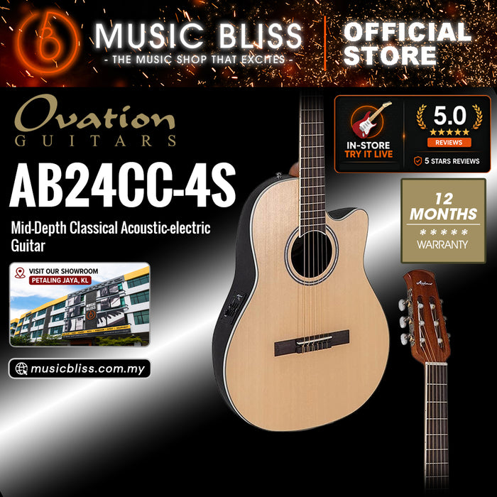 Ovation Applause AB24CC-4S Mid-Depth Classical Acoustic-electric Guitar - Natural Satin