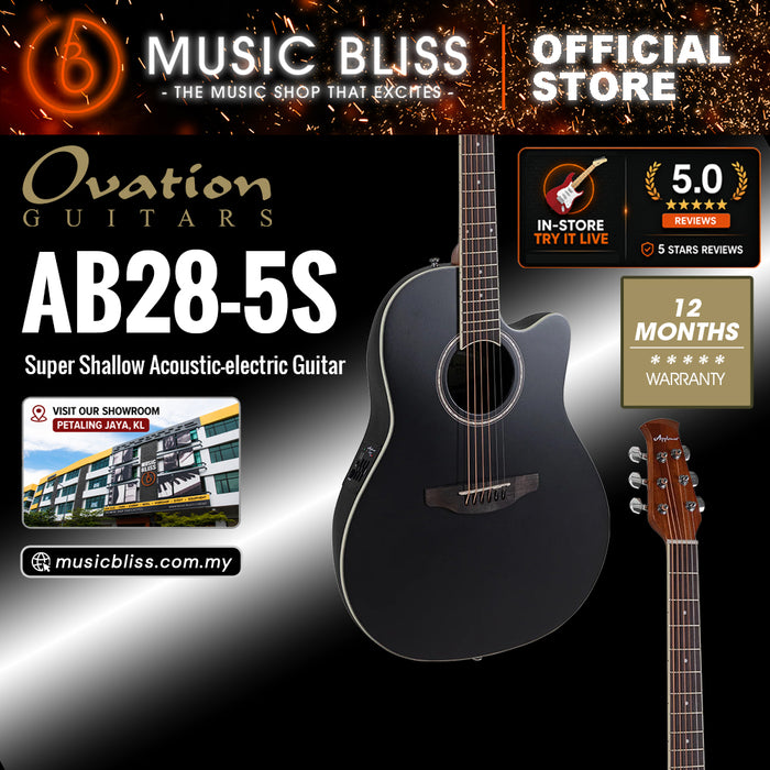 Ovation Applause AB28-5S Super Shallow Acoustic-electric Guitar - Black Satin